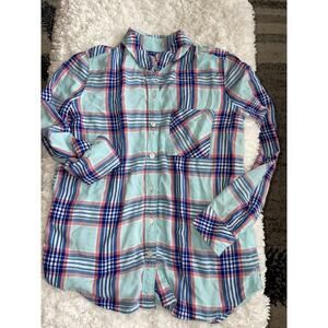 So "So Perfect Shirt" relaxed women's sz. XS plaid rayon button down. Soft, comf